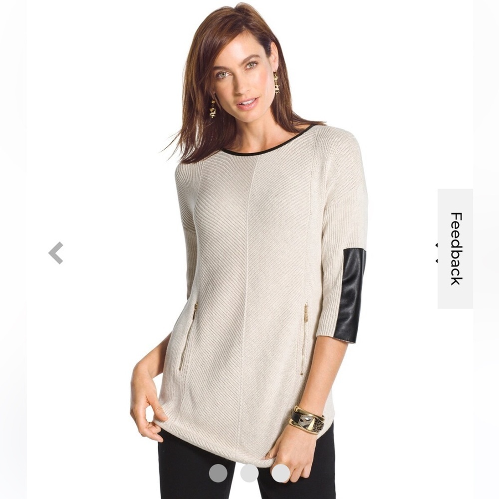 Chico’s Cream color sweater with leather patches